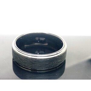 Men's Wedding Band Black Silver Tungsten Carbide 8mm Engagement Ring Size 12.5